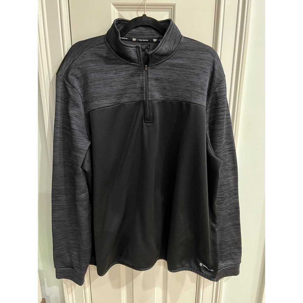 Tek Gear Warm Tek Mens XXL Quarter Zip Pullover Black Gray Heathered Sweatshirt